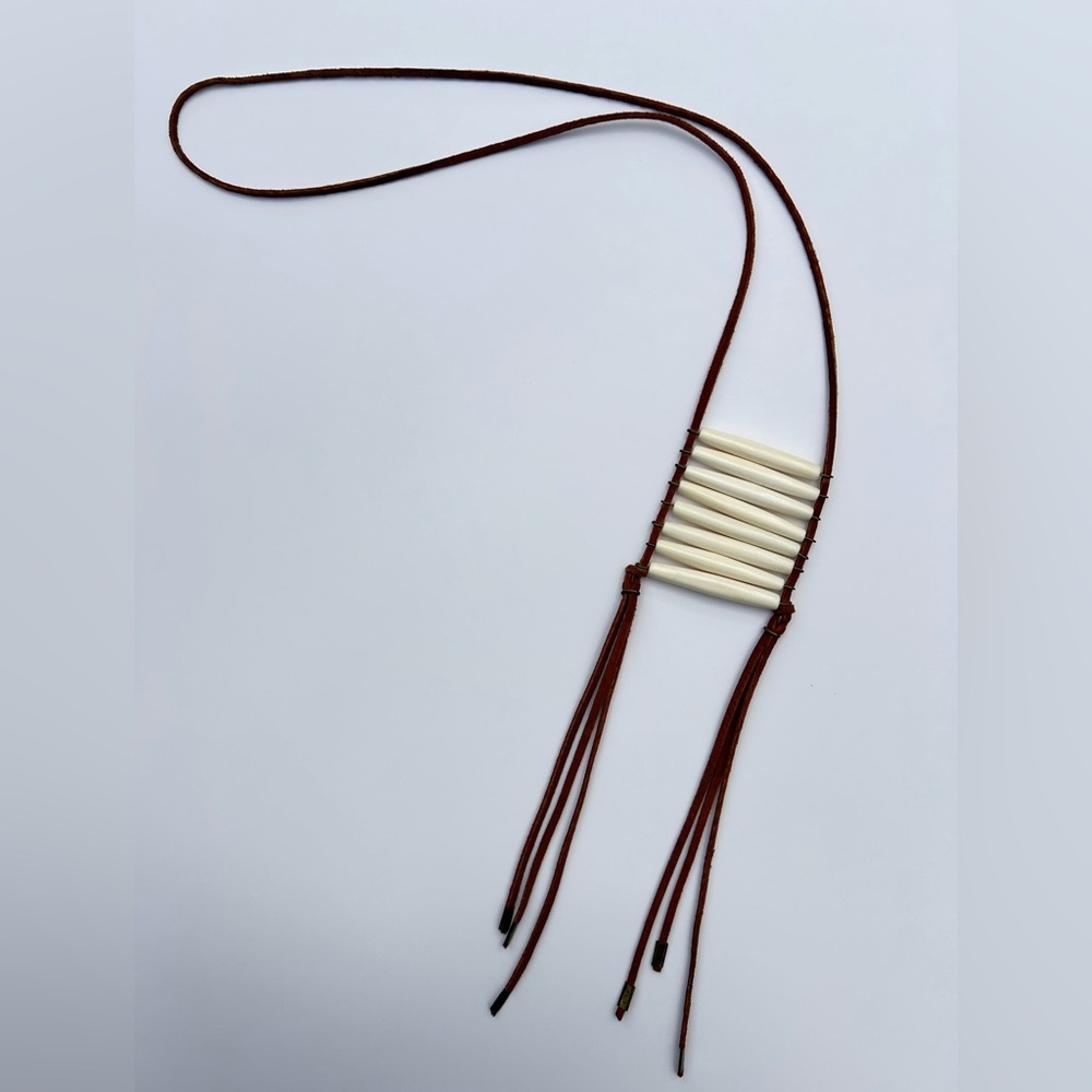 Leather & Bone Bead Necklace – Boho Western Style